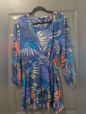 blue island beach cover up dress Blue Island Dress Beach Pool Cover Up Size white blue stripe drawstring neck
